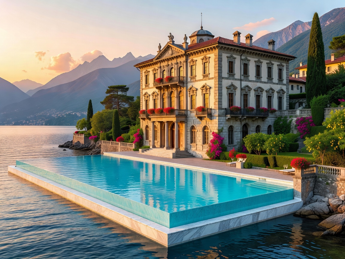 Historic grand palace hotel with floating pool on Lake Como