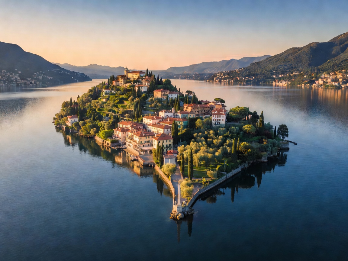 Panoramic view of Bellagio promontory meeting the water